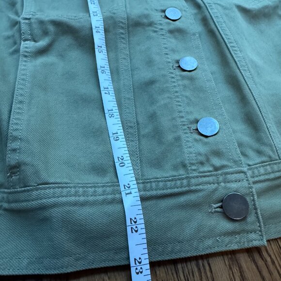 UpWest Women’s Green Denim Jacket Size Large Button Front Cotton Utility Casual - Picture 7 of 14